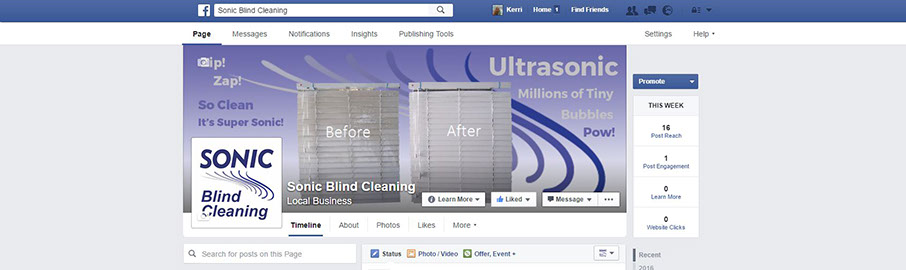 Sonic Blind Cleaning Facebook Page Ad Advantage manages Sonic Blind Cleaning's Business Page, effectively promoting their blind cleaning service through interesting posts.