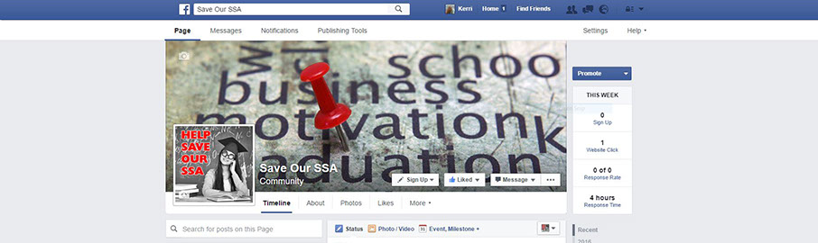 Save Our SSA Facebook Page Ad Advantage manages Save Our SSA's Community Page effectively promoting their cause through interesting & engaging posts.